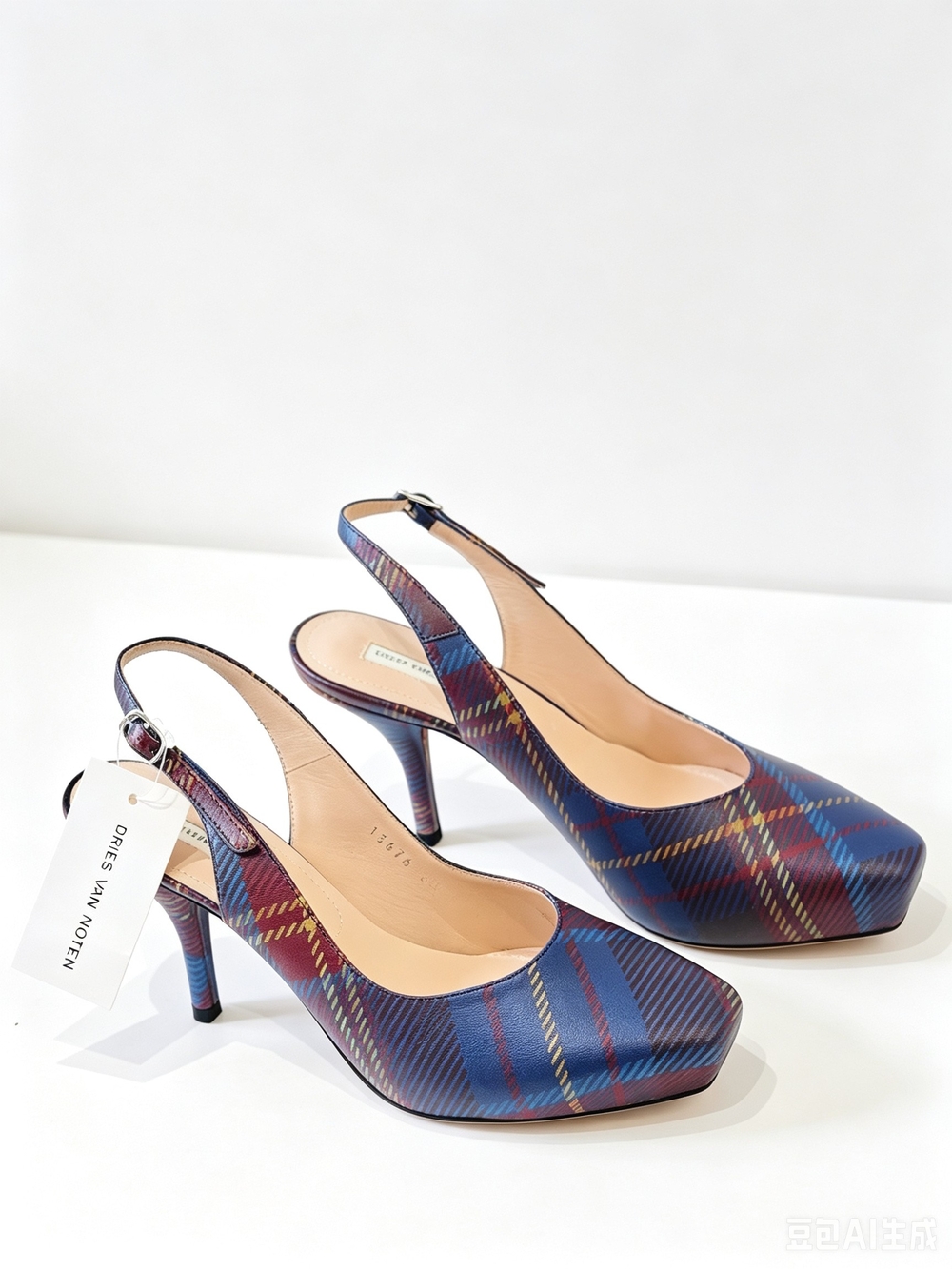 Dries Van Noten Blue Tartan Slingback Heels - Picture 4 of 7